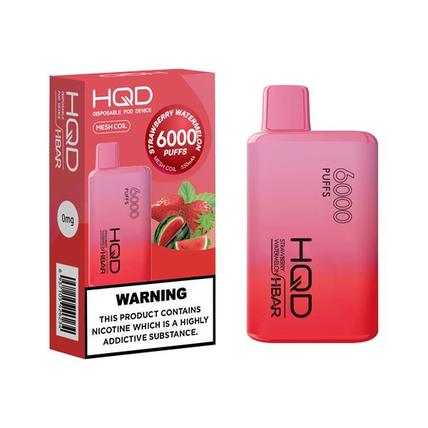 0mg HQD HBAR Disposable Vape Device 6000 Puffs Vaping Products HQD Strawberry Watermelon 