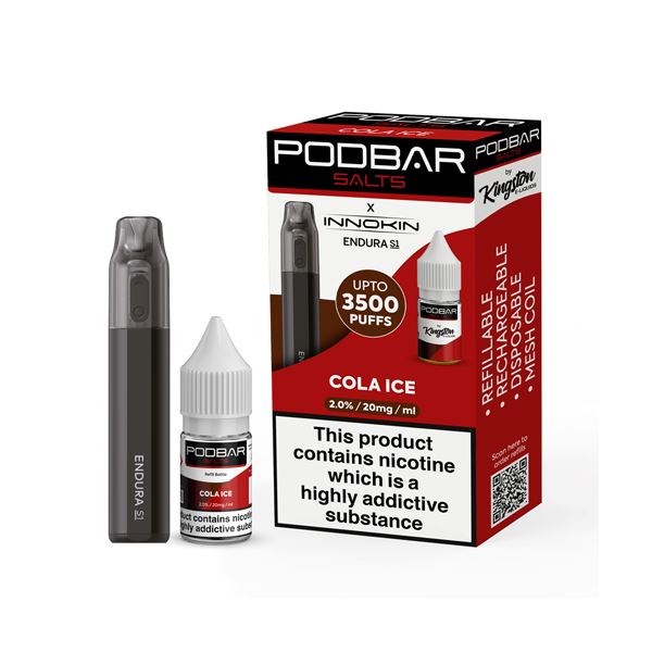 10mg Podbar Salts x Innokin Endura S1 Disposable Vape Kit 3500 Puffs Vaping Products Podbar x Innokin Cola Ice 