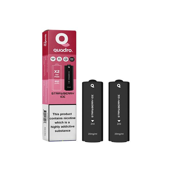 20mg Quadro 2.4k Replacement Pods - 2ml Vape Kits Quadro Strawberry Ice 