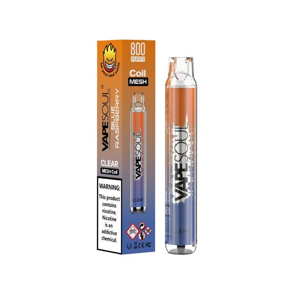 20mg VapeSoul Clear Disposable Vape Device 800 Puffs Vaping Products VapeSoul Blue Raspberry 