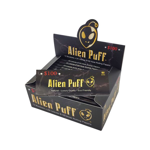 24 Alien Puff Black & Gold King Size $100 Note Rolling Papers Smoking Products Alien Puff 