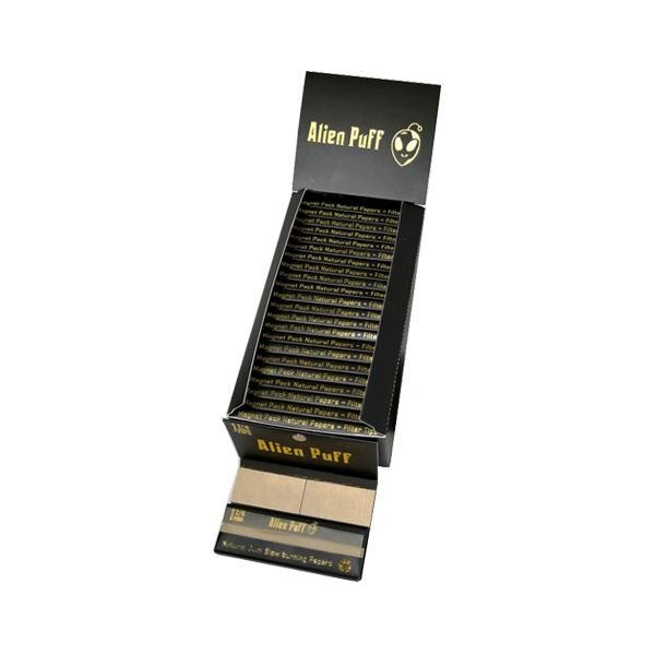 33 Alien Puff Black & Gold 1 1/4 Size Magnetic Unbleached Rolling Papers + Tips Smoking Products Alien Puff 
