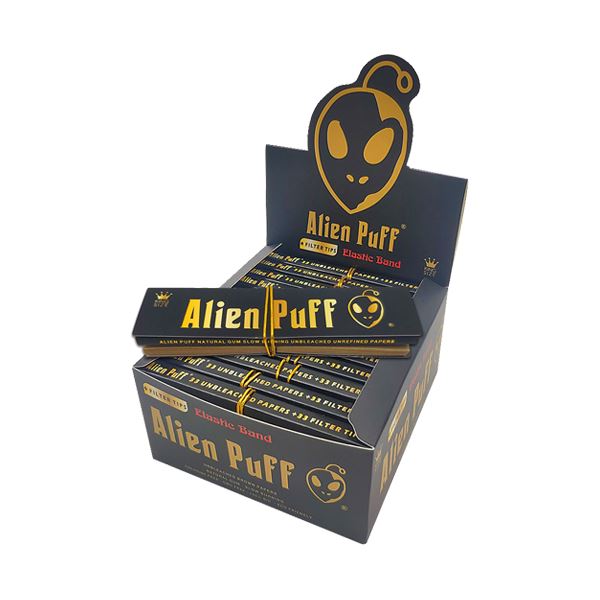 33 Alien Puff Black & Gold King Size Elastic Band Unbleached Papers + Filter Tips Smoking Products Alien Puff 