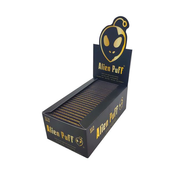 50 Alien Puff Black & Gold 1 1/4 Size Unbleached Brown Rolling Papers Smoking Products Alien Puff 