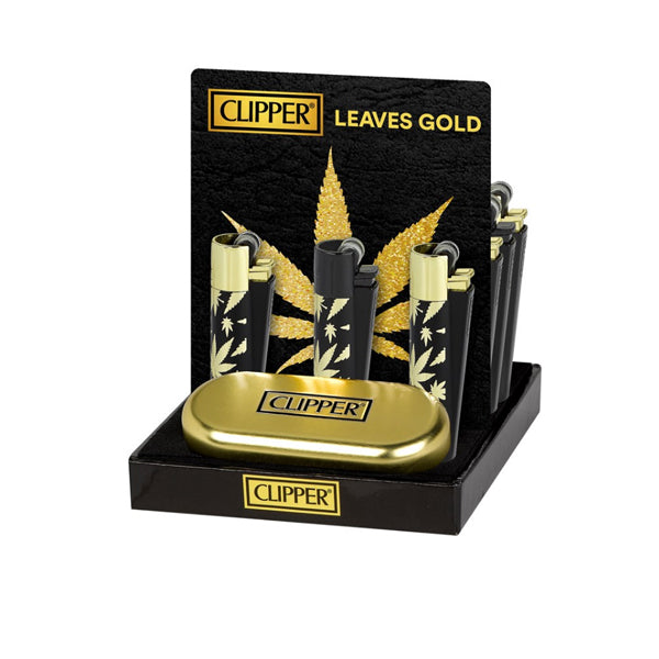 12 Clipper Metal Flint Gold Leaves Lighters - Limited Edition Smoking Products Clipper 