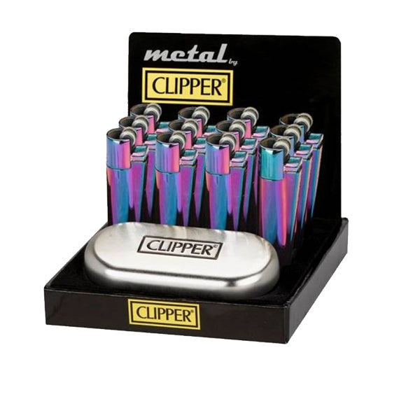 12 Clipper Metal Large Classic Finishes Lighters Icy with Case - CM0S019UK Smoking Products Clipper 
