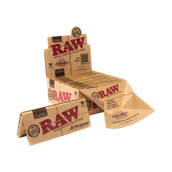 15 Raw Classic Artesano King Size Slim Rolling Papers + Tray & Tips Smoking Products Raw 