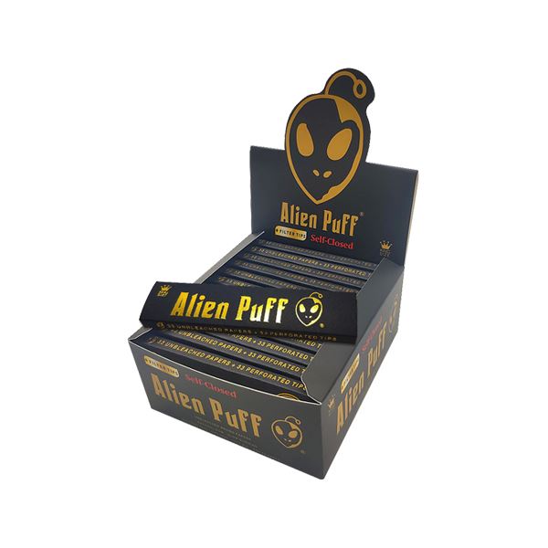 33 Alien Puff Black & Gold King Size Unbleached Brown Rolling Papers + Tips Smoking Products Alien Puff 