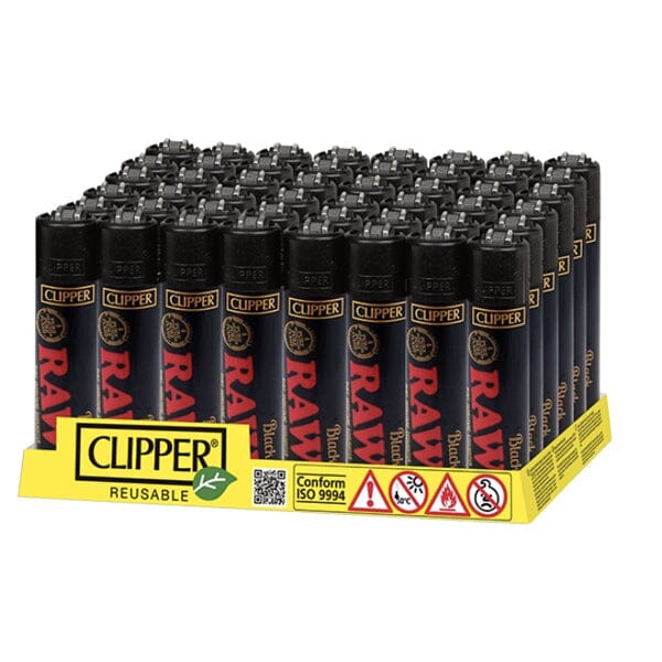 48 Clipper RAW Printed Refillable Lighters Smoking Products Clipper Black 