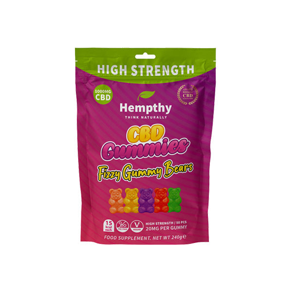 Hempthy 1000mg CBD Fizzy Gummy Bears Gummies - 50 Pieces CBD Products Hempthy 