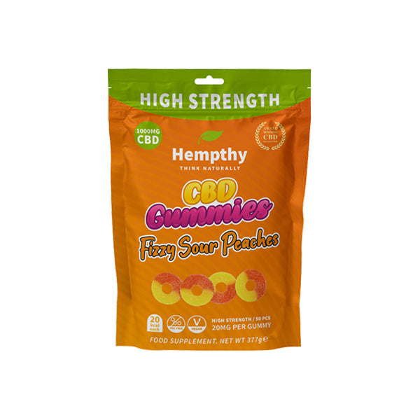 Hempthy 1000mg CBD Fizzy Sour Peach Rings Gummies - 50 Pieces CBD Products Hempthy 