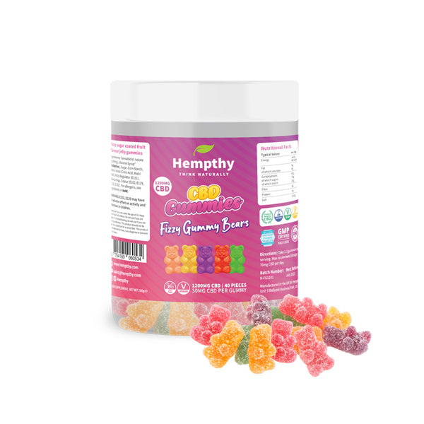 Hempthy 1200mg CBD Fizzy Gummy Bears - 40 pieces CBD Products Hempthy 