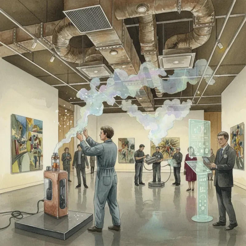 Vape-device aerosol art vs theatrical fog machines in UK galleries (2026): Managing exposure, ventilation and safety for immersive exhibitions